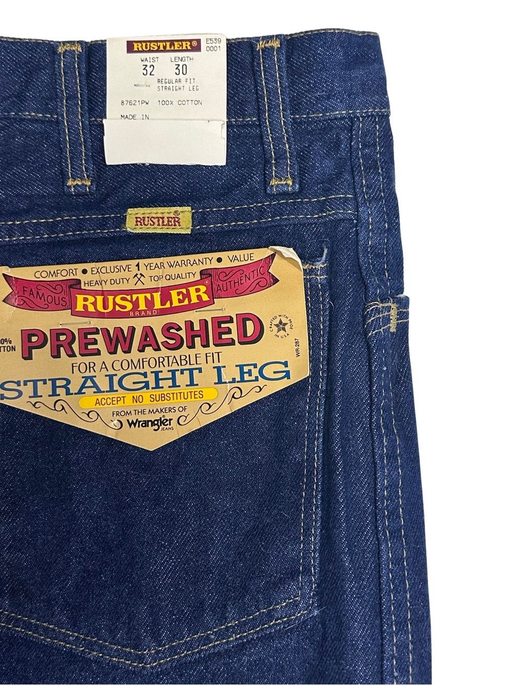 NWT Deadstock 80’sRustler Men's Straight Leg Jeans in Dark Blue Denim MiUSA